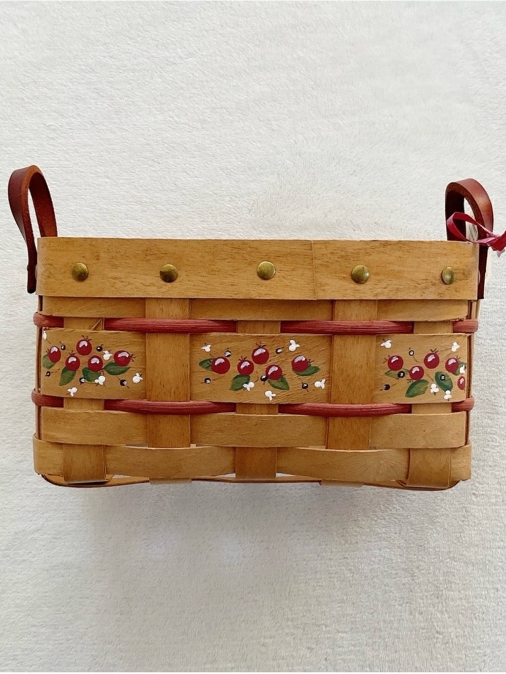 Gooseberry Hollow Cranberry Basket Maine Leather Handles Signed